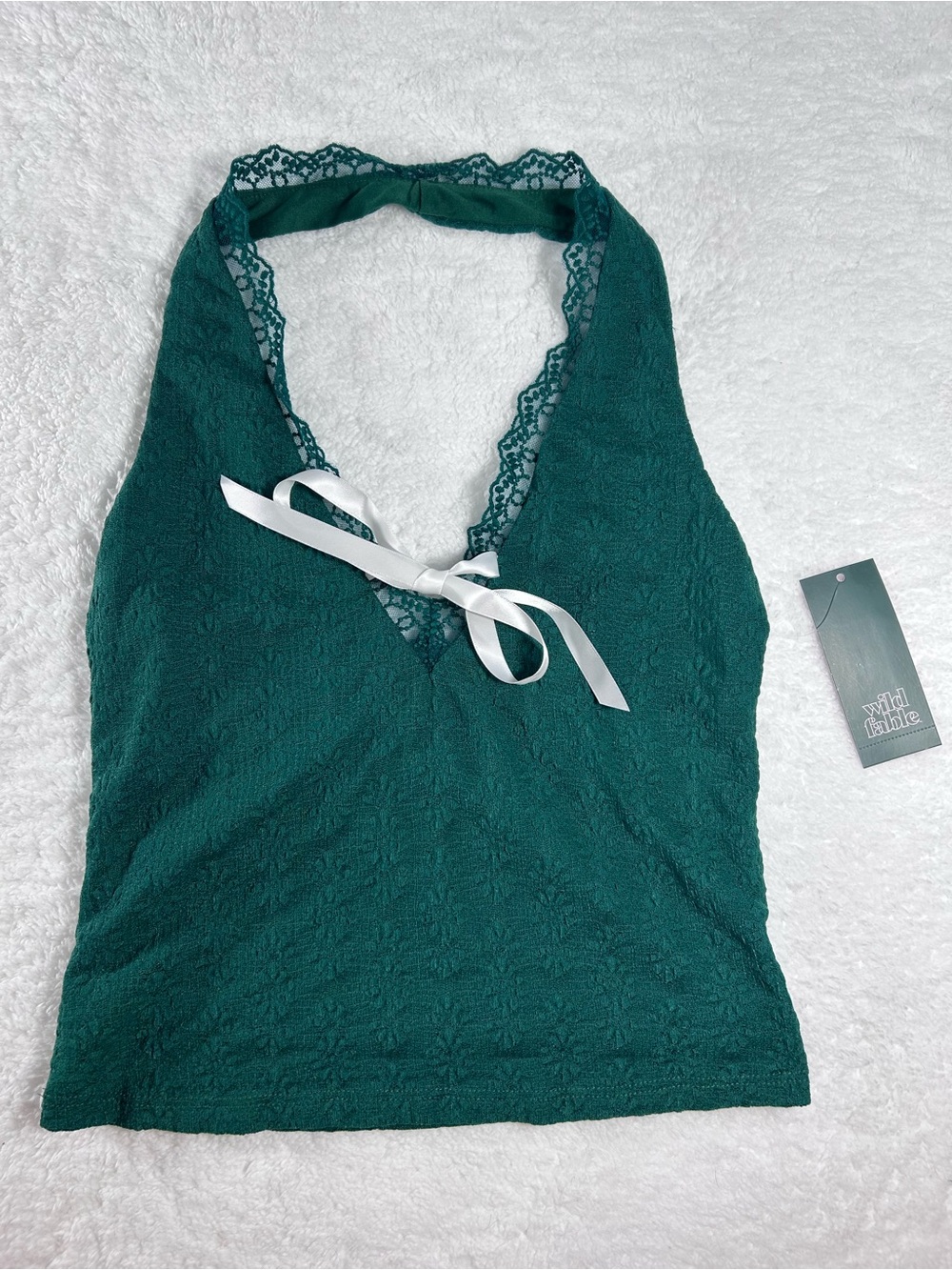 NWT XS Wild Fable Game Day Lace Halter Top Green - Festivals Boho Concerts